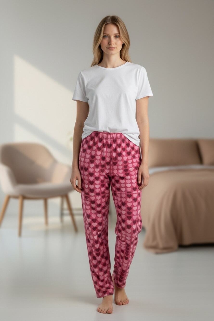 Love Is Girls XL 16 18 Pink Heart Print Fleece Pajama Pants Lounge Sleepwear